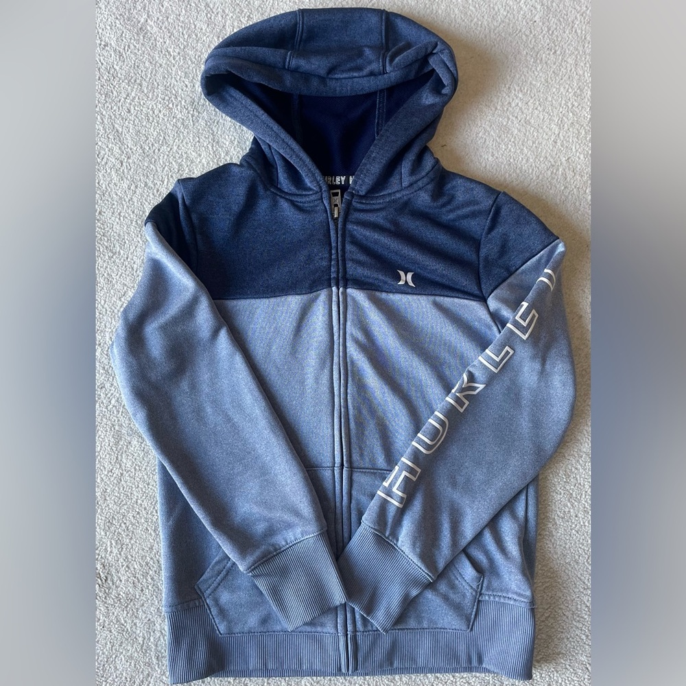 Hurley Navy and Light Grey Zip-Up Hoodie